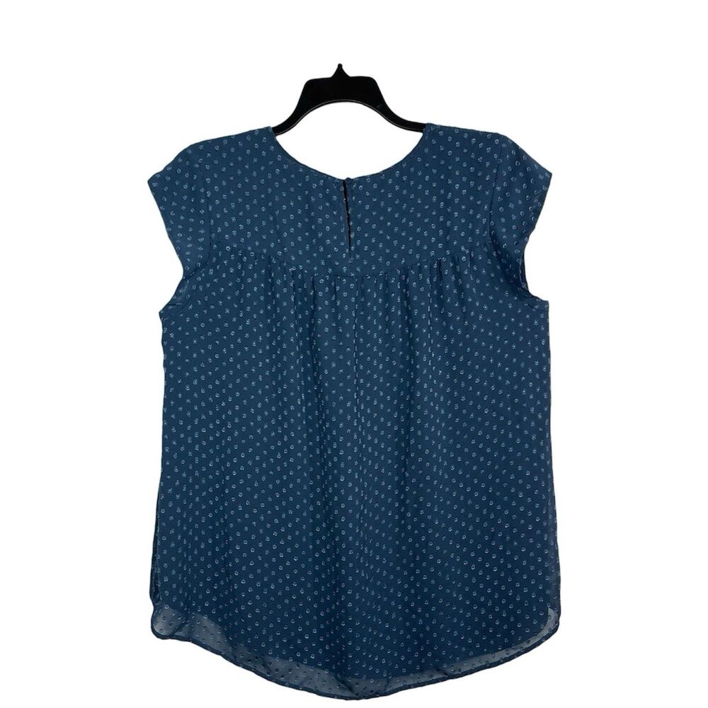 DR2 XL Teal Blue Swiss Dot Sheer Top Cap Sleeve Scoop Neck Lined Blouse Boho - Picture 4 of 10